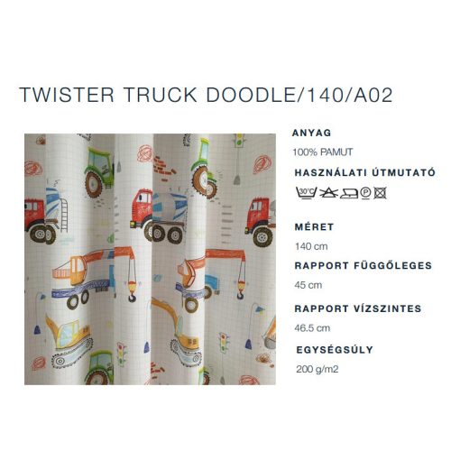 Twister Truck gyerek szobai dekor anyagok 140 cm szélességben.  A02