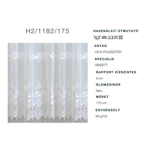 Fehér színű hímzett voile függöny 175cm magas 