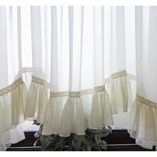 Ecrü voile panoráma függöny alján fodros, köztes köpli csipkés 490cm széles 170cm magas 