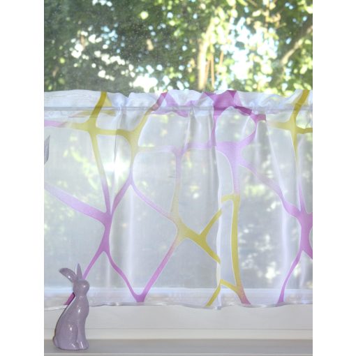 Kivi - lila foltos vitrázsfüggöny, 106 cm széles x 48 cm magas.