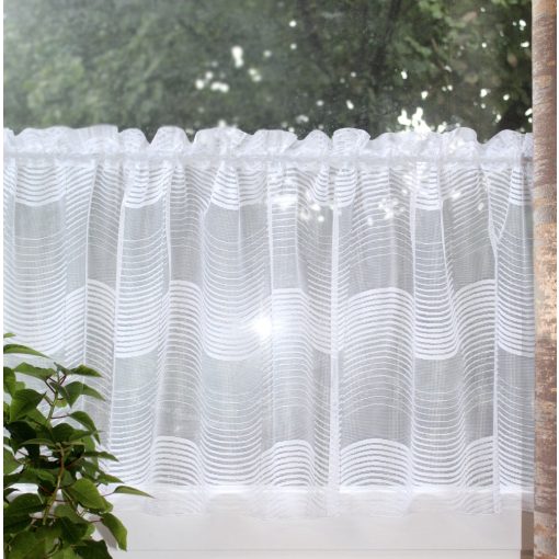 Hullám mintás fehér vitrázsfüggöny,   140 cm széles x 55 cm magas.