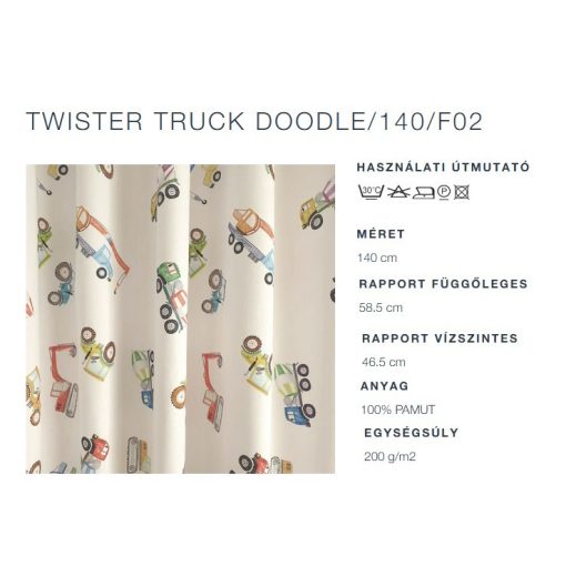 Twister Truck gyerek szobai dekor anyagok 140 cm szélességben.  F02