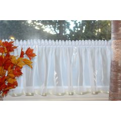   Ecrü voile alapanyagból készített ecrü beszőtt mintával, 230 cm széles x 42cm magas.