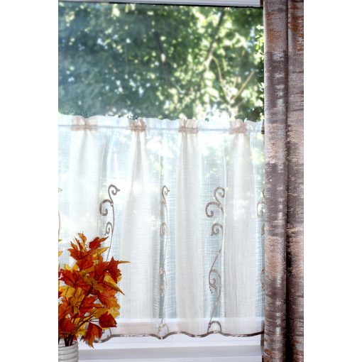 Gyűrt ecrü, kacsos organza vitrázsfüggöny, 134 cm széles x 84 cm magas.