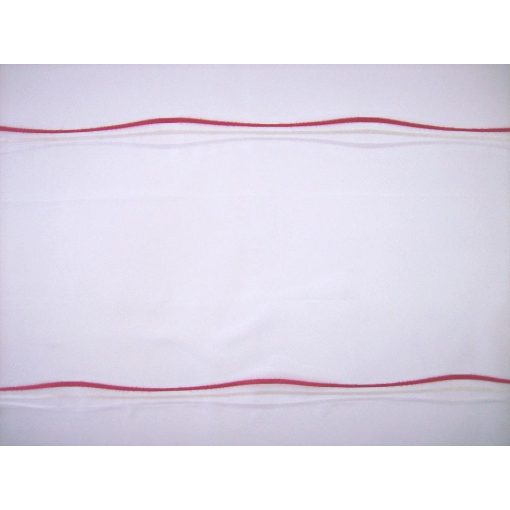 Fehér voile vitrázsfüggöny piros- fehér vízszintes hullám mintás 57cm magas és 96cm széles 