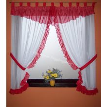 Kész fehér kétágú voile függöny piros fodor és drapéria. 270cm széles x 180 cm magas