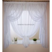 Dupla fehér voile függöny csipke díszítéssel, elkötővel. 300 cm széles x 175 cm magas 